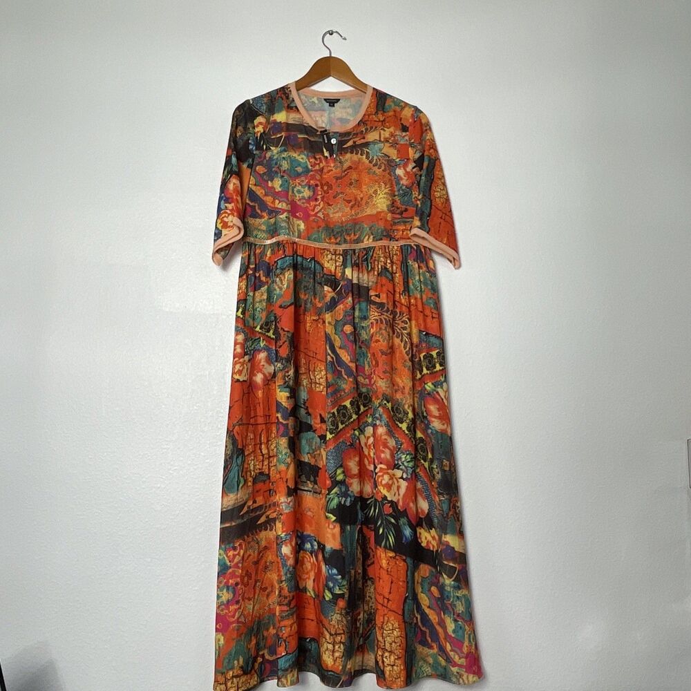 Floryday Multicolor Floral Print M Short Sleeve Midi Dress Empire Waist Boho